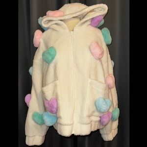 Sugar Thrillz Dolls Kill ‘SNUGGLE WONDERLAND’ Sherpa Hoodie Jacket White M/L NWT